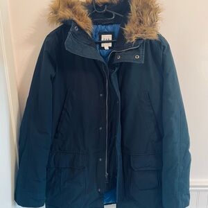 GAP Navy Puffer Jacket with Faux Fur Hood